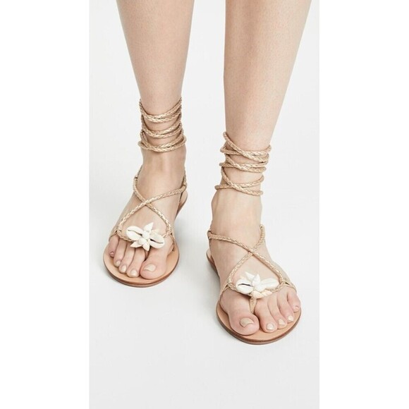 Loeffler Randall Women Shelly Wrap Sandals Size 5 Flats Thong Gold - Picture 1 of 8